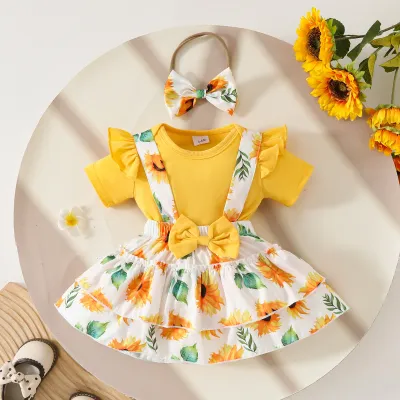 Wholesale Kids Toddler Girls Casual Cute Print Short Sleeve Top Trousers Sets