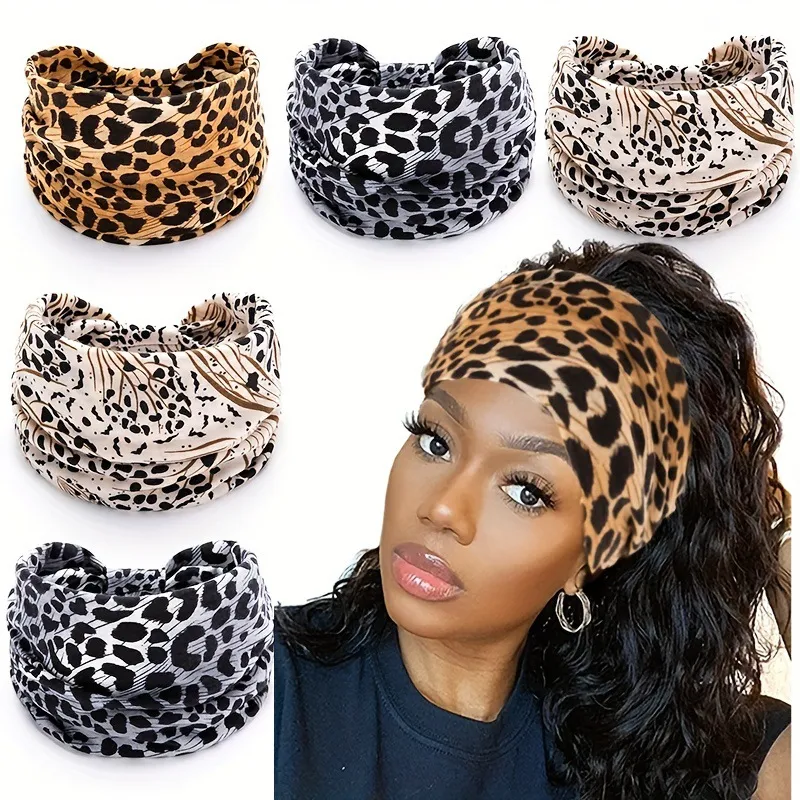 Women Fashion Leopard Printed Cloth Sports Hair Band Geometric