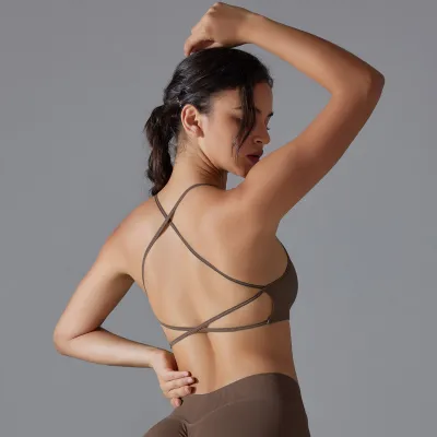 Women Seamless Cross Backless Yoga Sports Bra - Solid Color Tight Fit