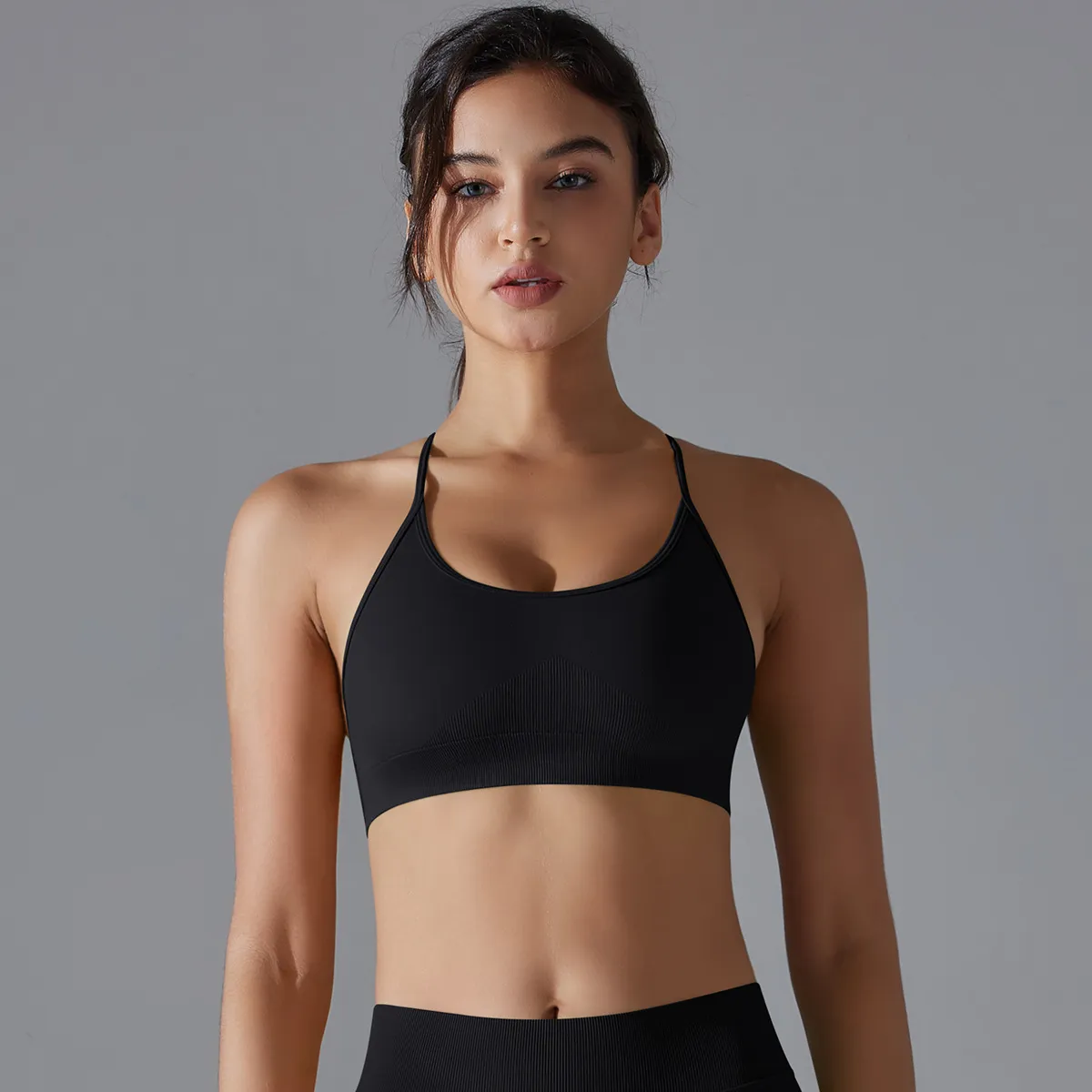 Women Seamless Cross Backless Yoga Sports Bra - Solid Color Tight Fit