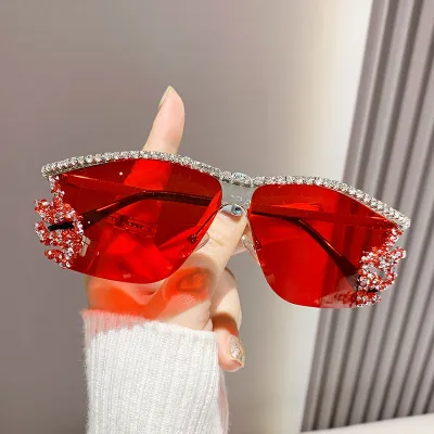 Fashion Irregular Metal Rhinestone Rimless Sunglasses