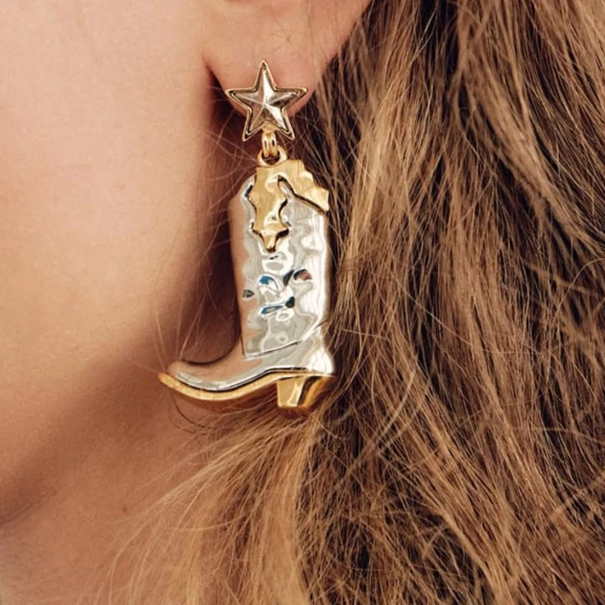 Women Fashion Retro Western Five-Star Alloy Boots Earrings