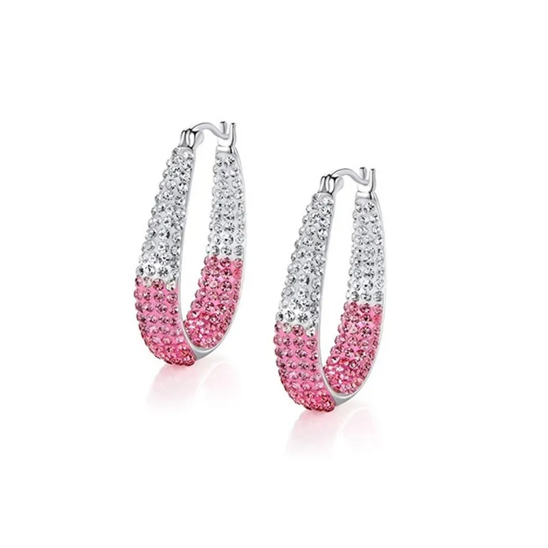 Women Fashion Simple Double Color Zircon Circle Earrings