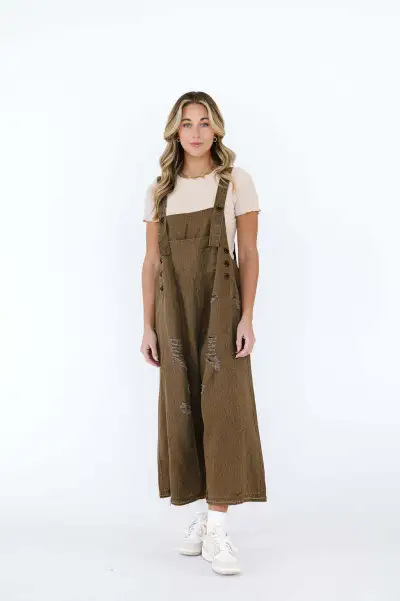 Women Casual Retro Ripped Loose Wide Leg Denim Suspenders Jumpsuit
