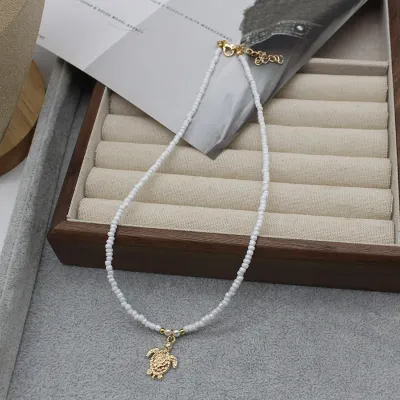 Women Fashion Vacation Multicolor Beaded Starfish Pendant Necklace