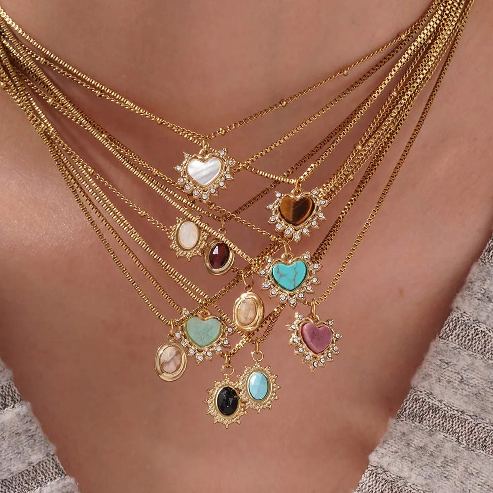 Women Fashion Simple Natural Stone Love Necklace
