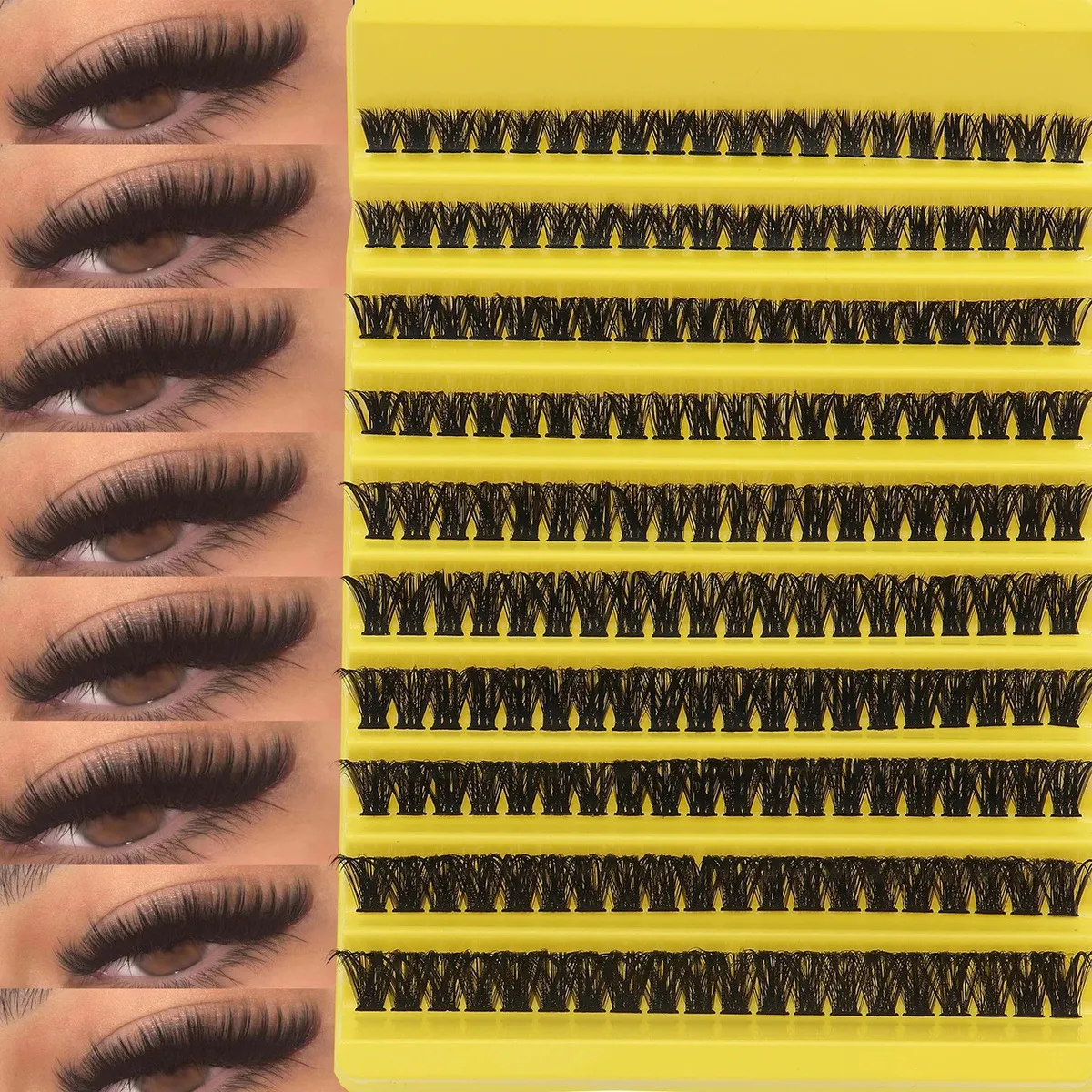 Women 200 Tuft Yellow Tray Diy Self Grafting Dense False Eyelashes Man-Made Fiber