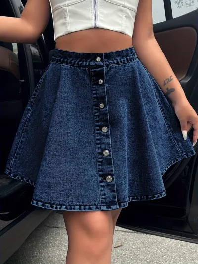 Women High Waist Loose Denim Umbrella Skirt - Street Hipster Style