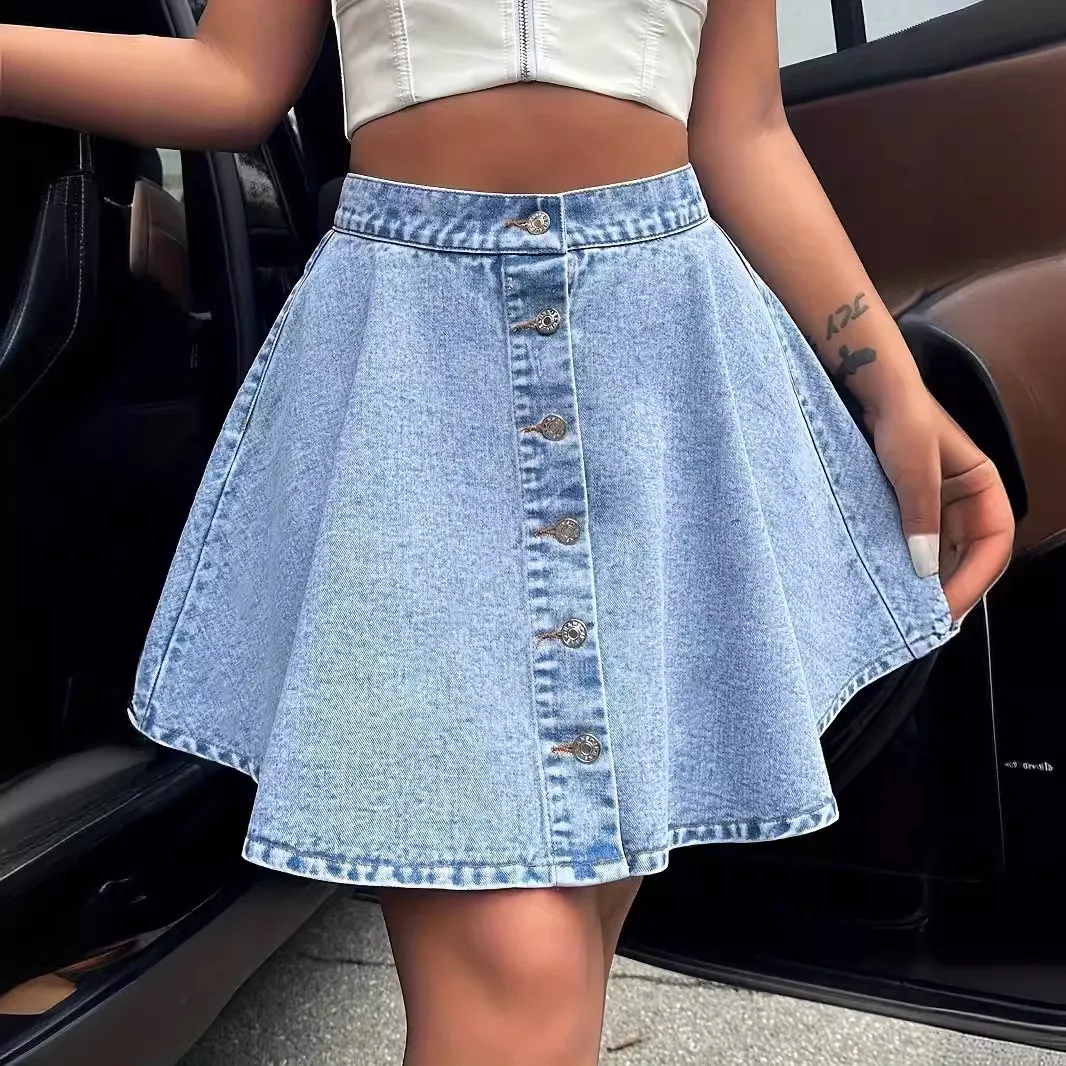 Women High Waist Loose Denim Umbrella Skirt - Street Hipster Style