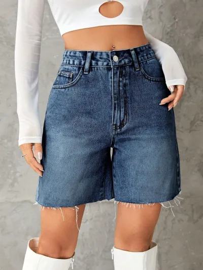 Women Casual High Waist Denim Bermuda Shorts