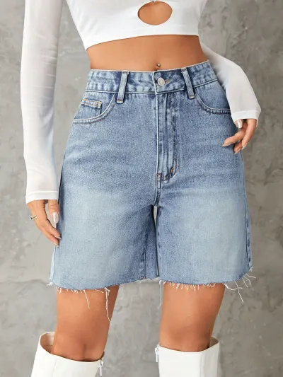 Women Casual High Waist Denim Bermuda Shorts