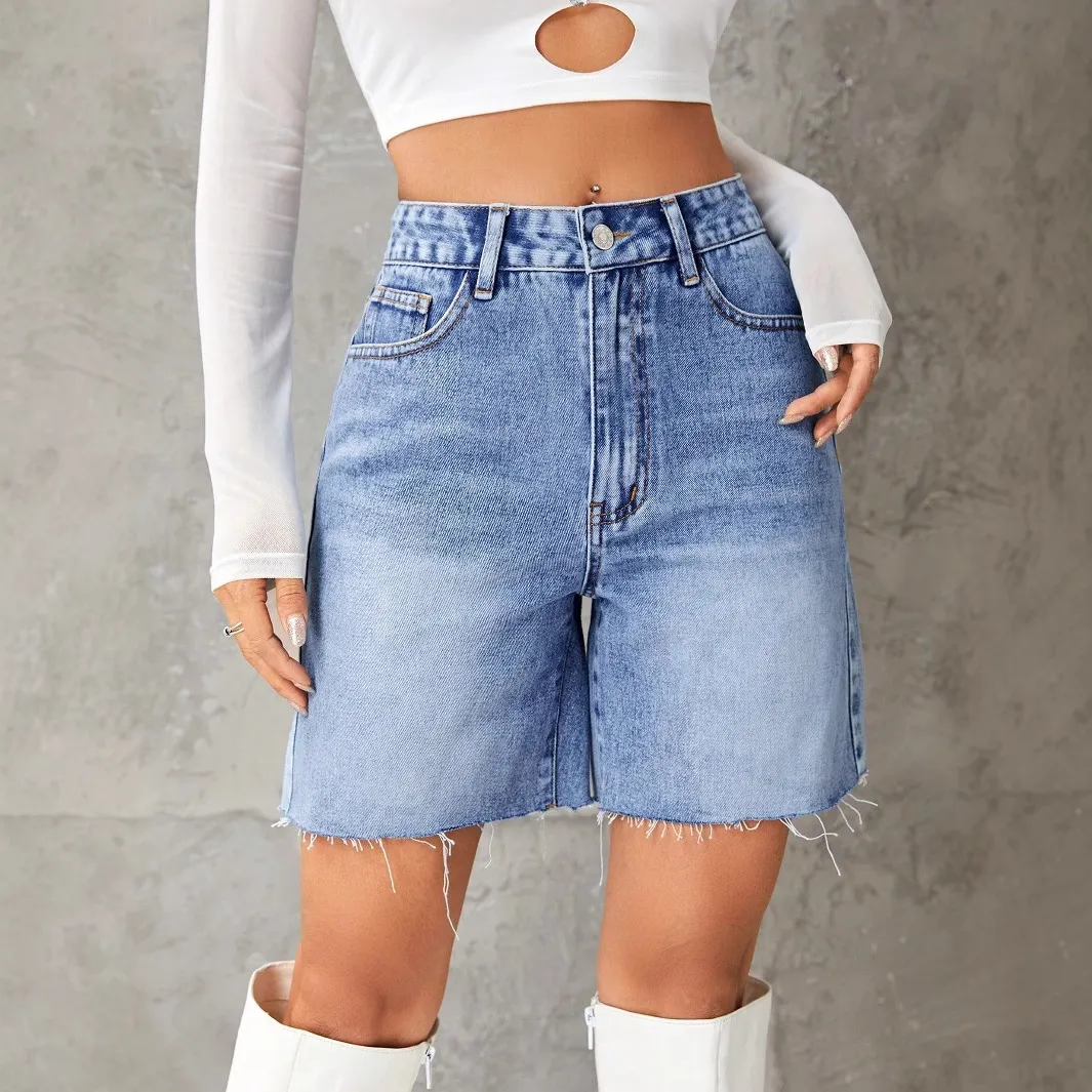Women Casual High Waist Denim Bermuda Shorts