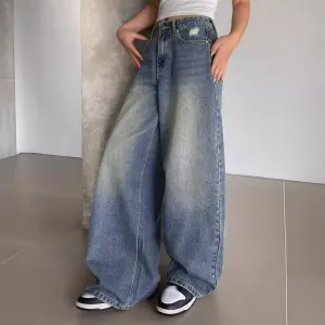 Women's Loose Wide Leg Denim Jeans - High Waist Japanese Korean Leisure Style