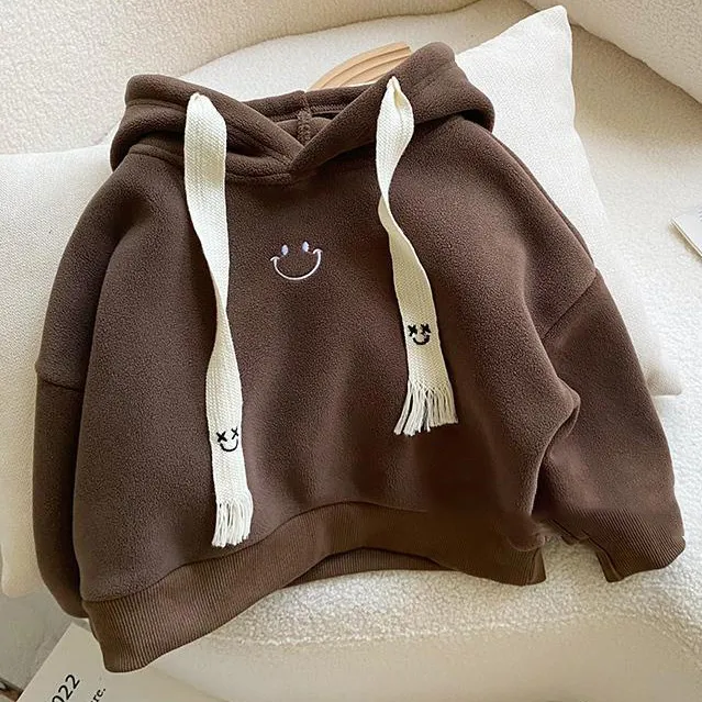 Boys' Fashion Casual Smile Face Thickened Long-Sleeve Pullover Hoodies