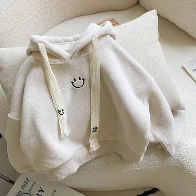 Boys' Fashion Casual Smile Face Thickened Long-Sleeve Pullover Hoodies
