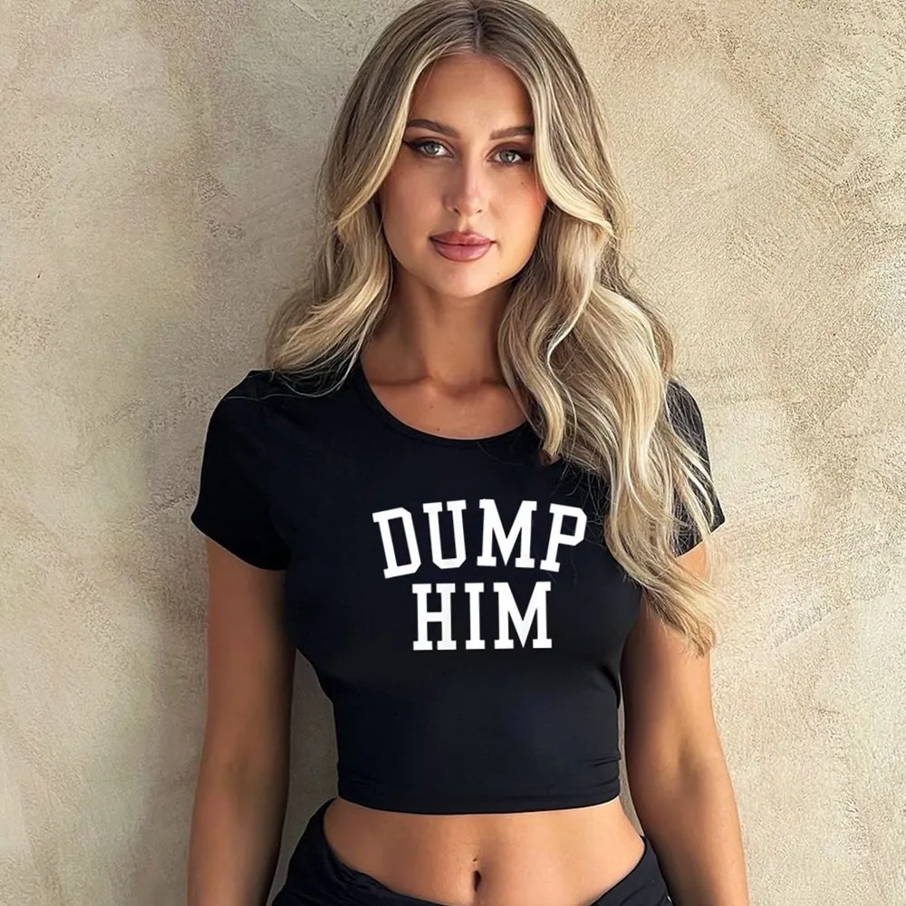 Women Sexy Printed Street Hipster Crop Top Short Sleeve Crewneck Slim Fit