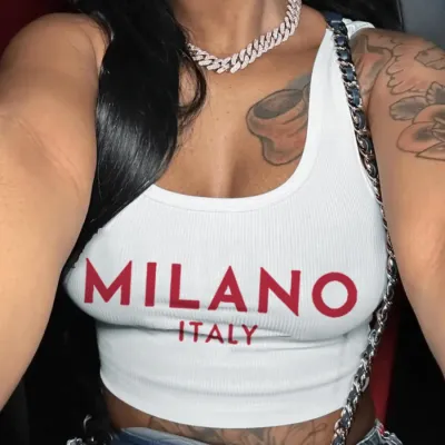 Women Fashion Sexy Letter Printed U-Neck Crop Top