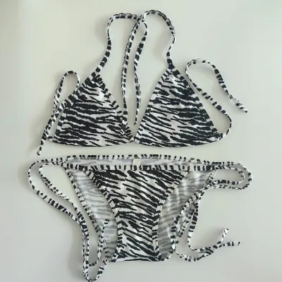 Women Sexy Tiny Flower Print Lace-Up Bikini