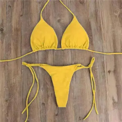 Women Sexy Solid Color Lace-Up Bikini