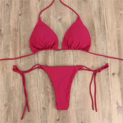 Women Sexy Solid Color Lace-Up Bikini
