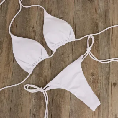 Women Sexy Solid Color Lace-Up Bikini