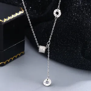 Women Fashion Sterling Silver Zircon Circle Necklace