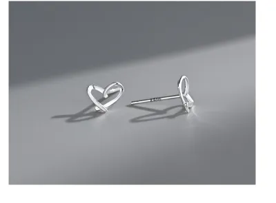 Women Fashion 999 Sterling Silver Hollow-Out Heart-Shaped Earrings