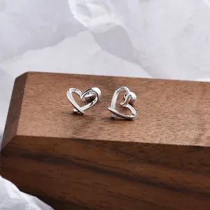 Women Fashion 999 Sterling Silver Hollow-Out Heart-Shaped Earrings