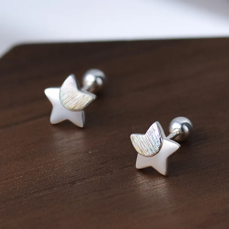 Women Fashion Simple S999 Silver Star Earrings