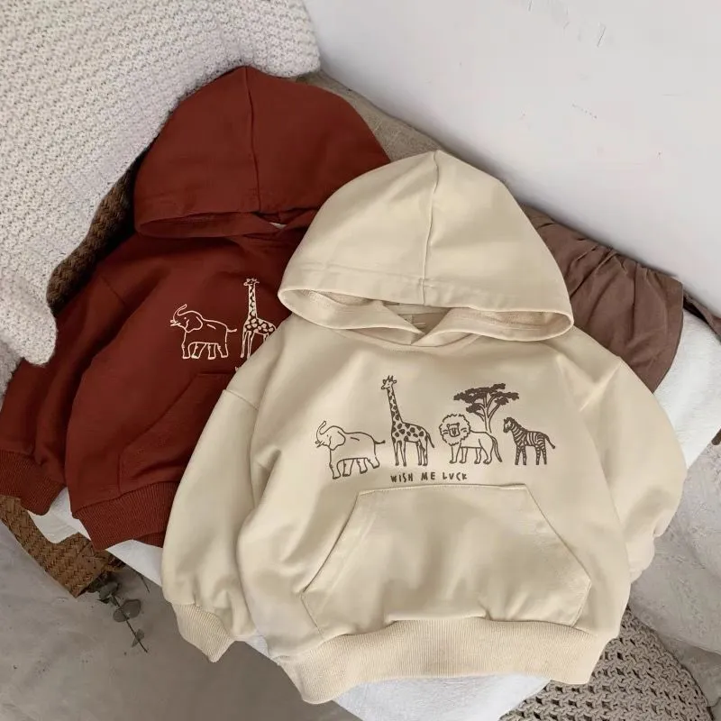 Children's Cute Cartoon Printed Long-Sleeve Hoodies for Boys 3-14T