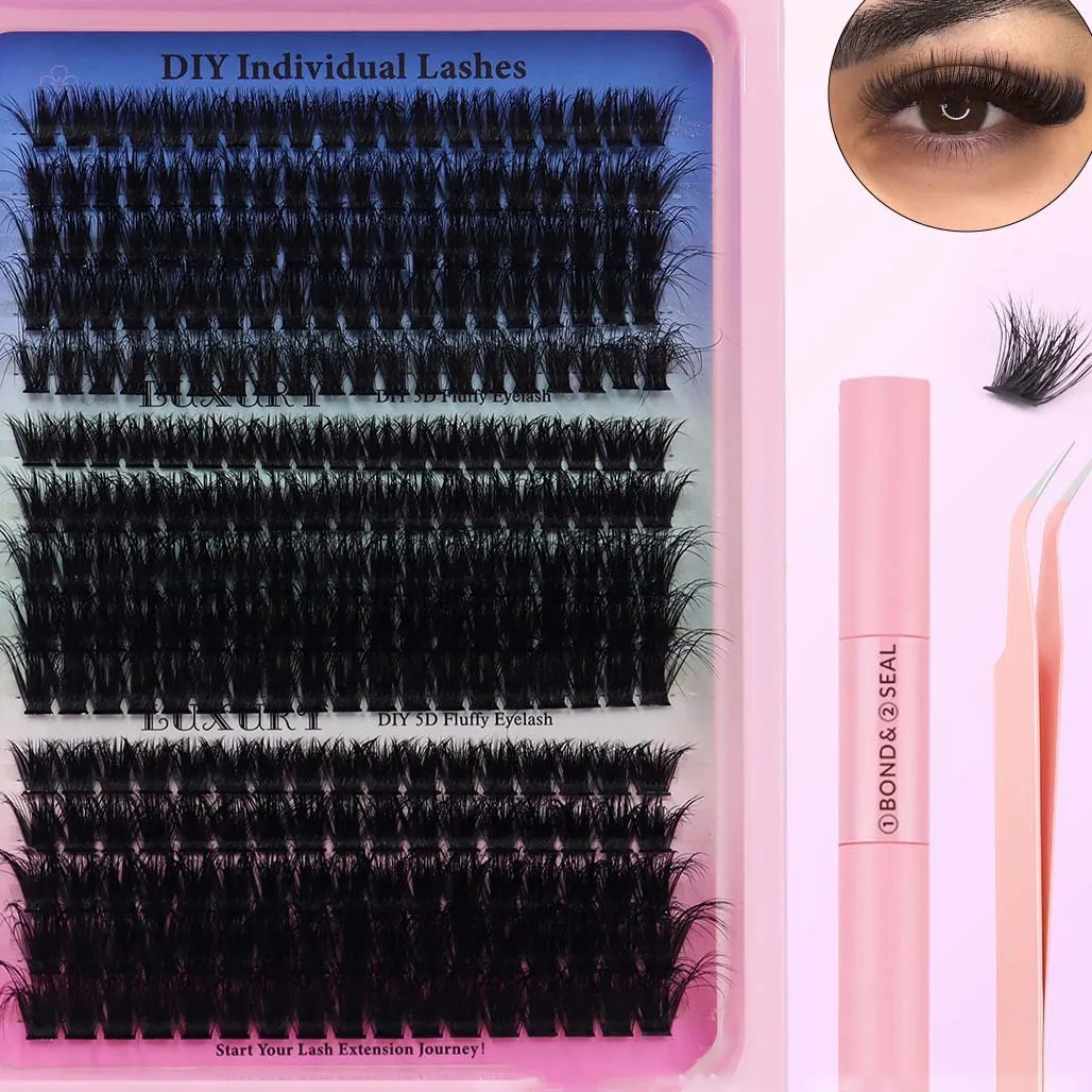 Women Fashion Segmented Diy Thick Curled False Eyelashes Set Dense Style 16mm High-Grade Fiber