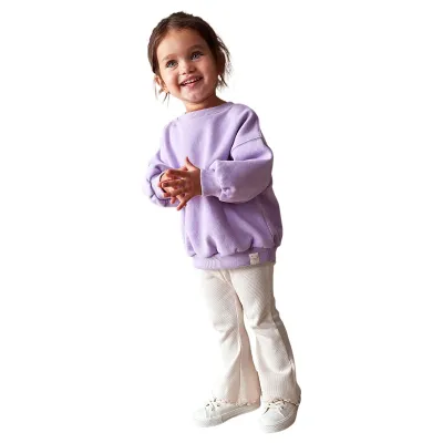 Girls Solid Color Flared Pants Cotton Mid-Waist Long