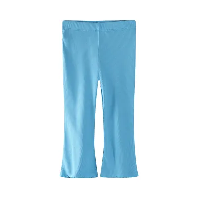 Girls Solid Color Flared Pants Cotton Mid-Waist Long