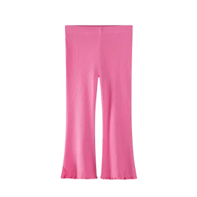 Girls Solid Color Flared Pants Cotton Mid-Waist Long