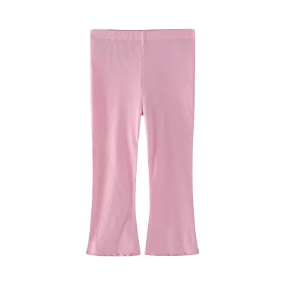 Girls Solid Color Flared Pants Cotton Mid-Waist Long
