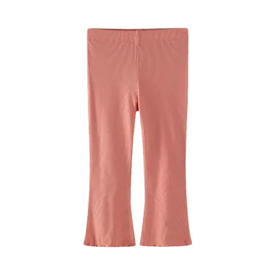 Girls Solid Color Flared Pants Cotton Mid-Waist Long