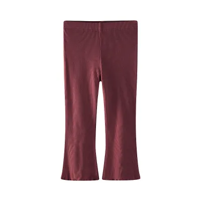 Girls Solid Color Flared Pants Cotton Mid-Waist Long