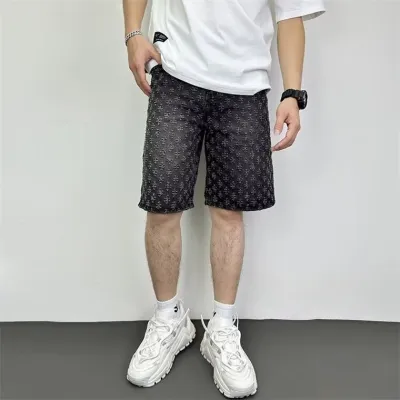 Men Vintage Loose Straight Denim Shorts