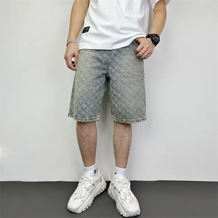Men Vintage Loose Straight Denim Shorts