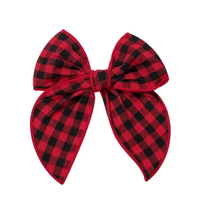 Girls Vintage Plaid Bow Knot Hair Clip Duckbill Clip Cotton And Linen Sweet