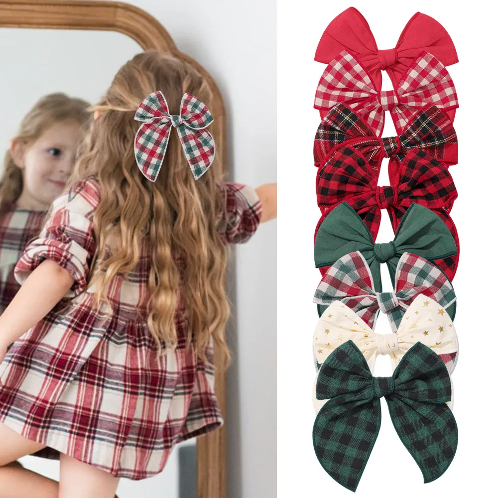 Girls Vintage Plaid Bow Knot Hair Clip Duckbill Clip Cotton And Linen Sweet