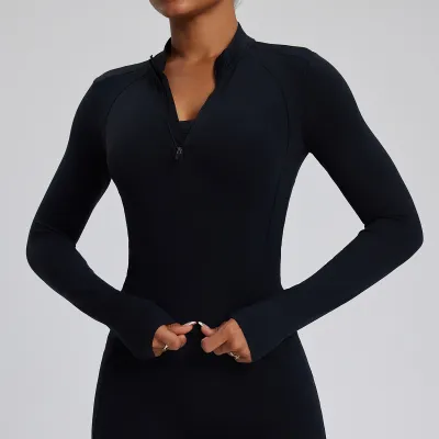 Women's Quick-Dry Yoga Top with Zipper and Long Sleeves