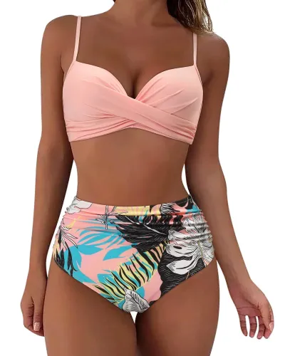 Women Fashion Sexy Printed High Waist Shorts Bikini Swimsuit
