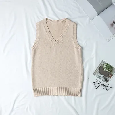 Women's V-Neck Sleeveless Cotton Knitwear Top