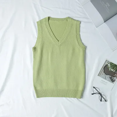 Women's V-Neck Sleeveless Cotton Knitwear Top