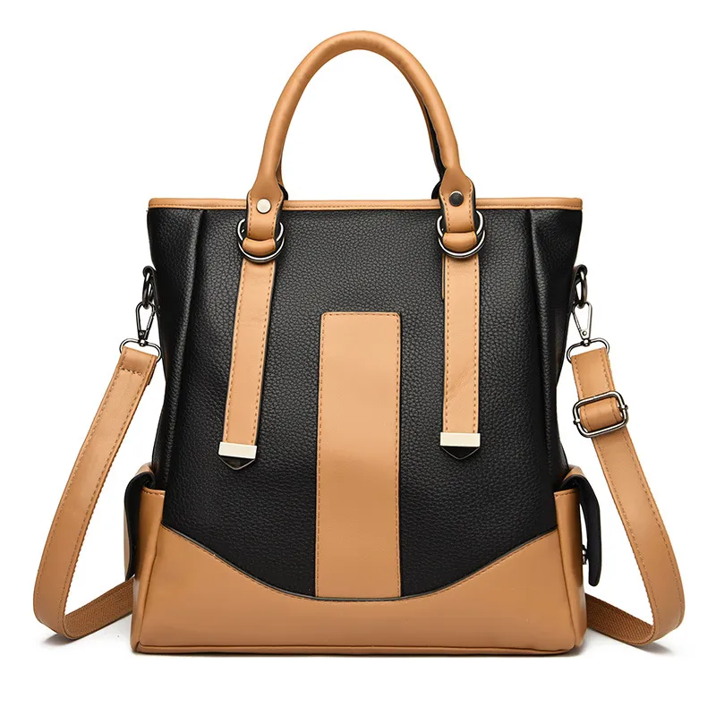 Women Fashion Casual Contrast Color Large-Capacity Bucket Handbag