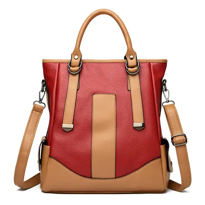 Women Fashion Casual Contrast Color Large-Capacity Bucket Handbag