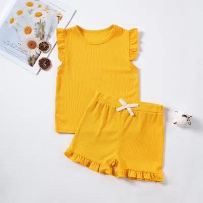 Girls Summer Basic Solid Color Casual Cap Sleeve Top Shorts Set