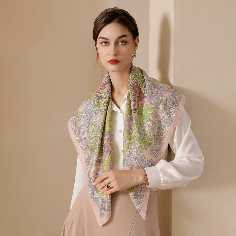 Spring Classic Flower Printed Square Silk Scarf