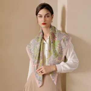 Spring Classic Flower Printed Square Silk Scarf